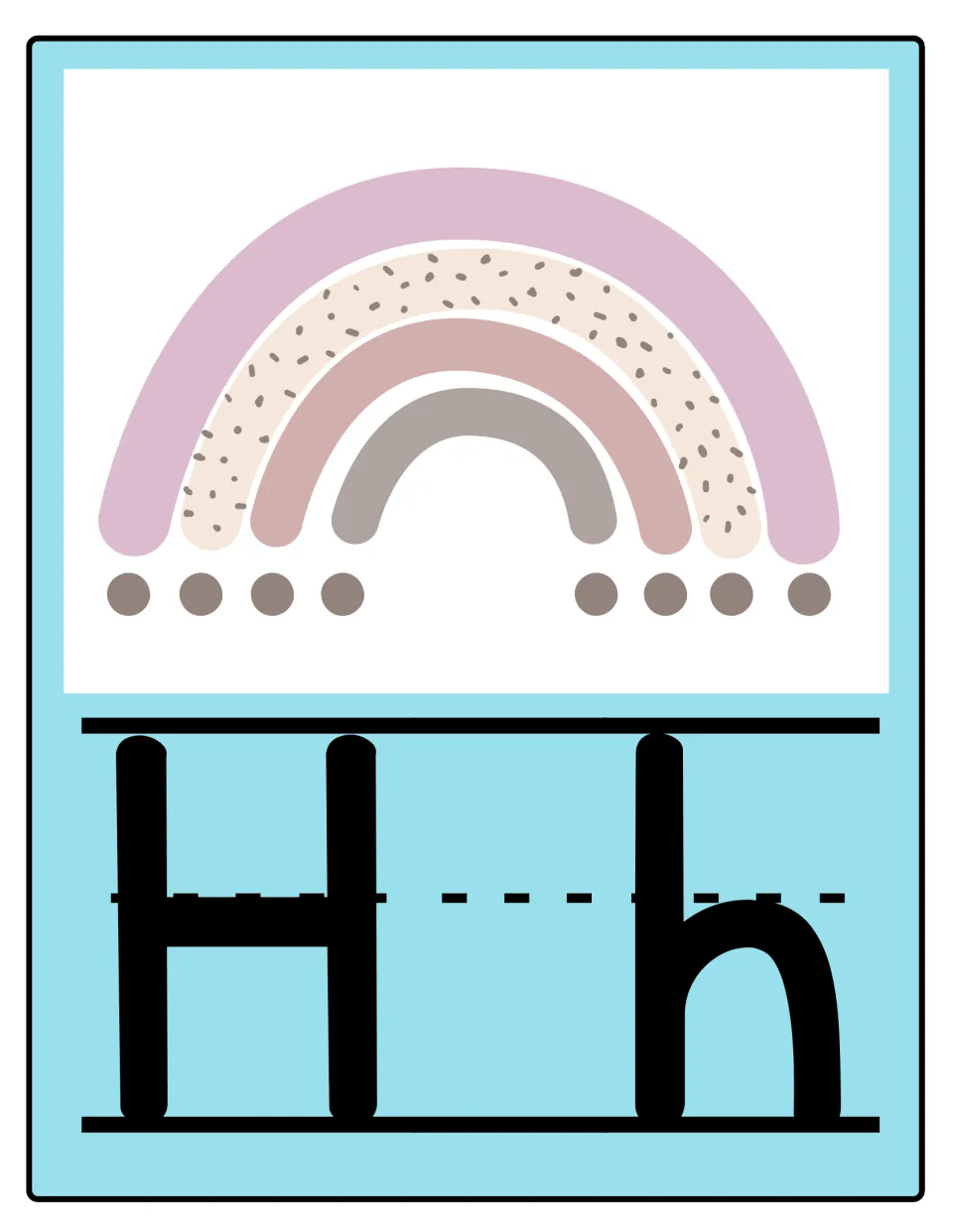 Alphabet poster 8 of 26: uppercase H and lowercase h for classroom display and letter-shape reference.