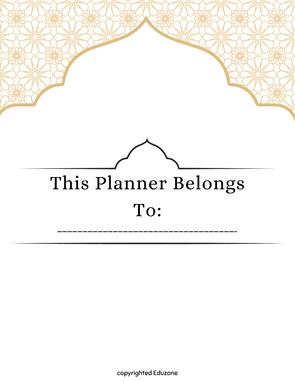 Ownership page for the Ramadan planner reads 'This Planner Belongs To:' with space for the owner's name.
