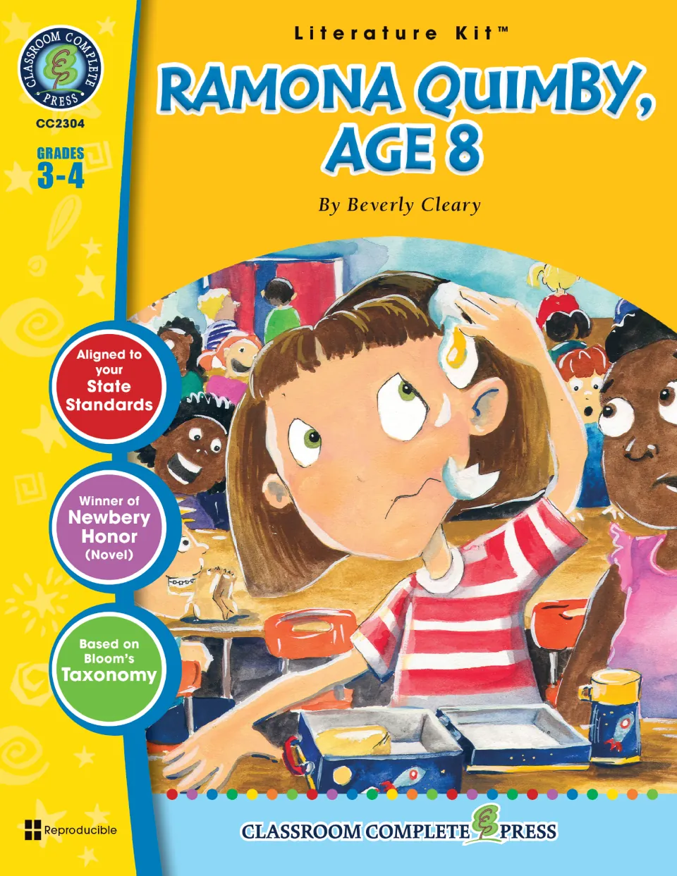 Literature kit cover for Ramona Quimby, Age 8, naming Beverly Cleary and identifying grades 3–4