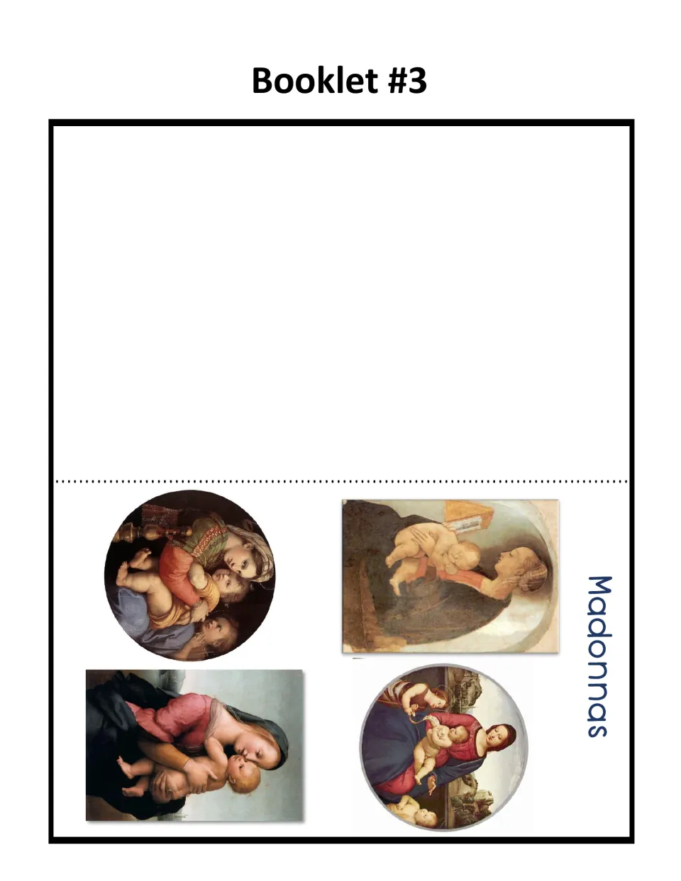 Madonnas booklet template pairs four Raphael painting reproductions with space to write about his Madonnas