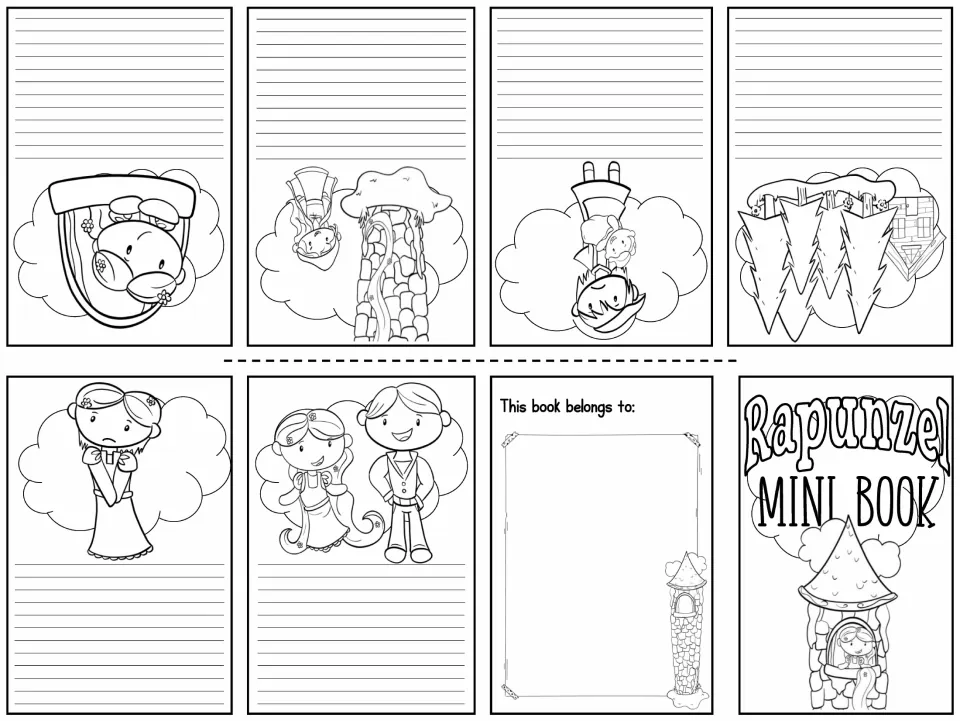 Rapunzel retelling mini book with six story illustrations and writing space for students to retell events