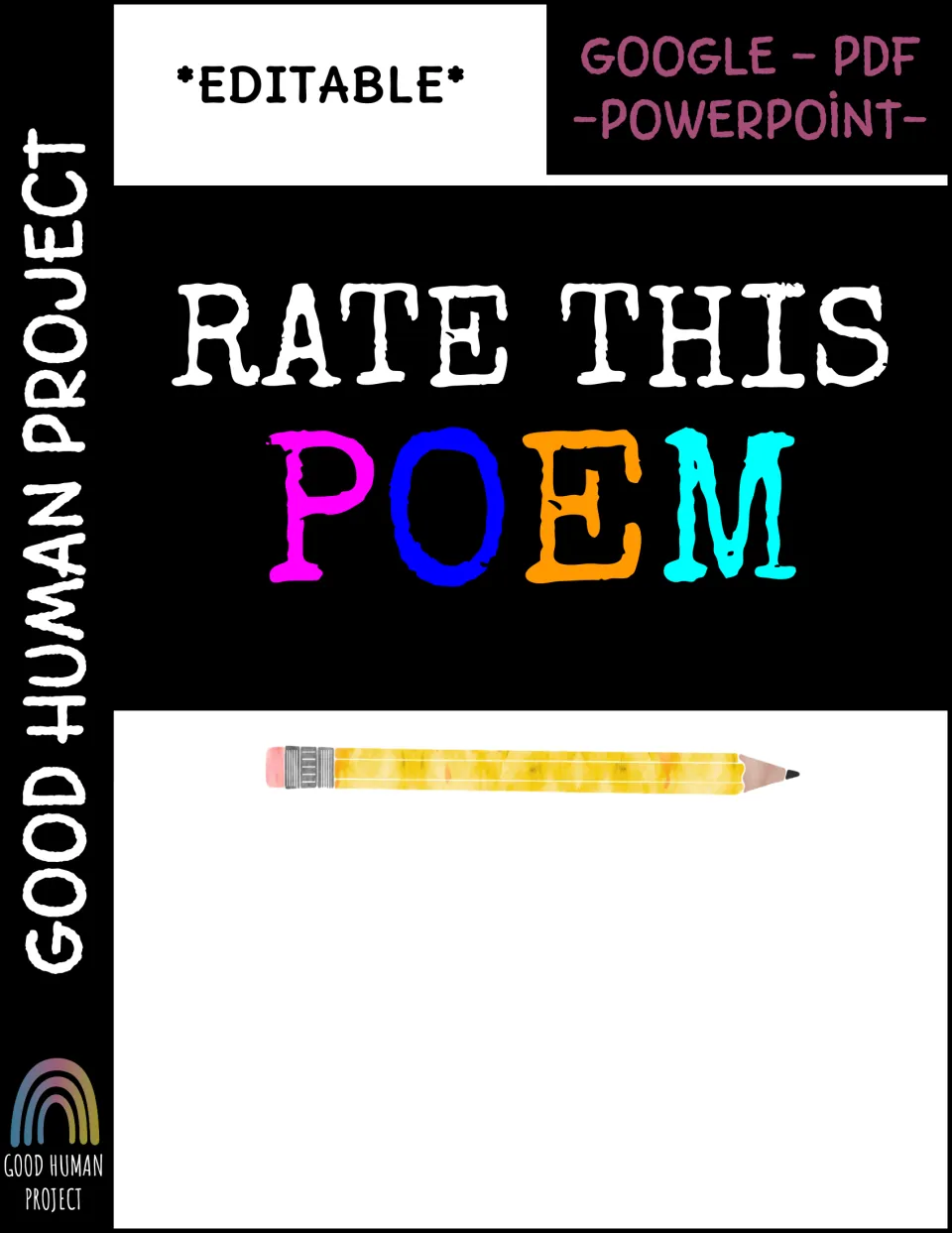 Rate This Poem cover from Good Human Project, marked editable and offered in Google, PDF and PowerPoint formats