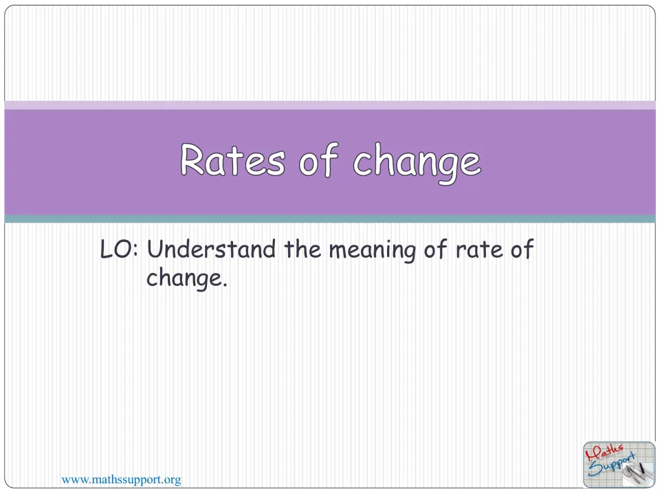 Title slide for a calculus lesson with the stated objective to understand the meaning of a rate, from Maths Support