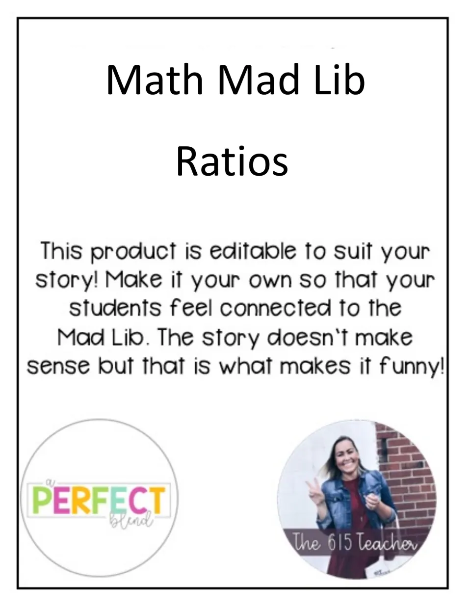 Cover of the ratio story activity explaining that teachers can edit the story to connect with their students