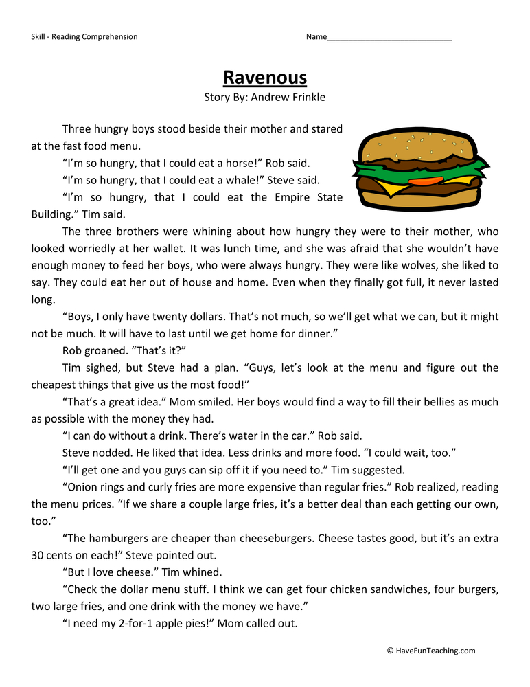 Ravenous Reading Comprehension Worksheet teaching resource preview