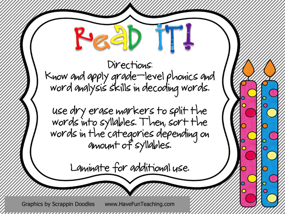 Read It Syllables Activity teaching resource preview