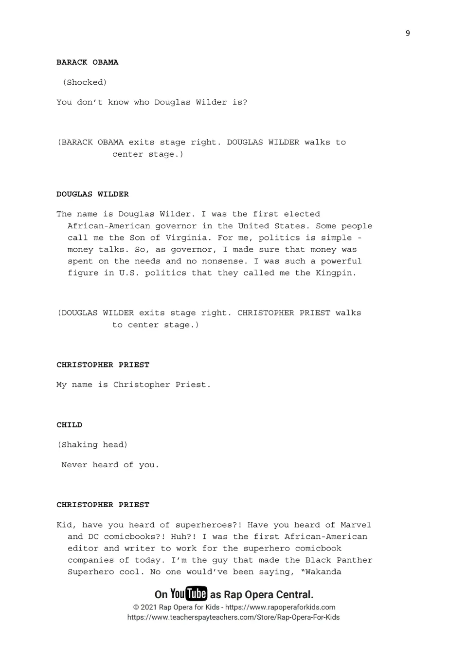 Script presents Douglas Wilder's account of being governor and Christopher Priest's introduction to Child
