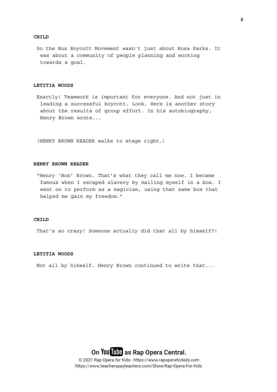 Script: Henry Brown Reader tells how he escaped slavery by mailing himself in a box and later performed as a magician