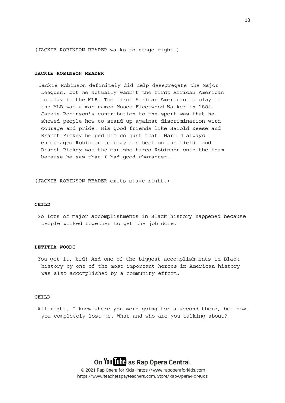 Script: Jackie Robinson Reader notes Moses Fleetwood Walker played MLB first and credits Harold Reese and Branch Rickey