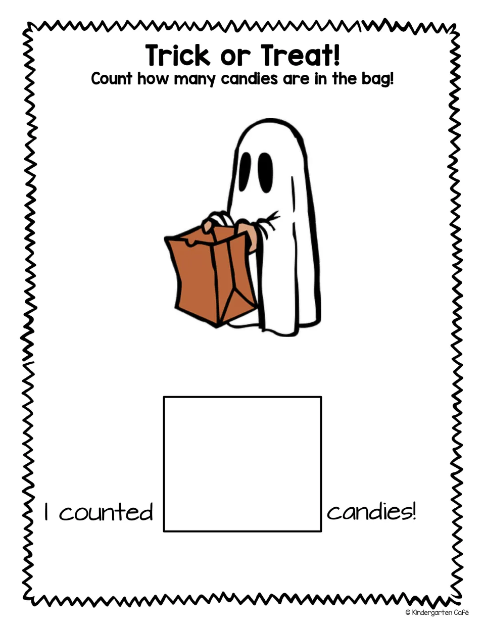 Trick or Treat counting sheet: students count the candies in a bag and complete 'I counted __ candies!'