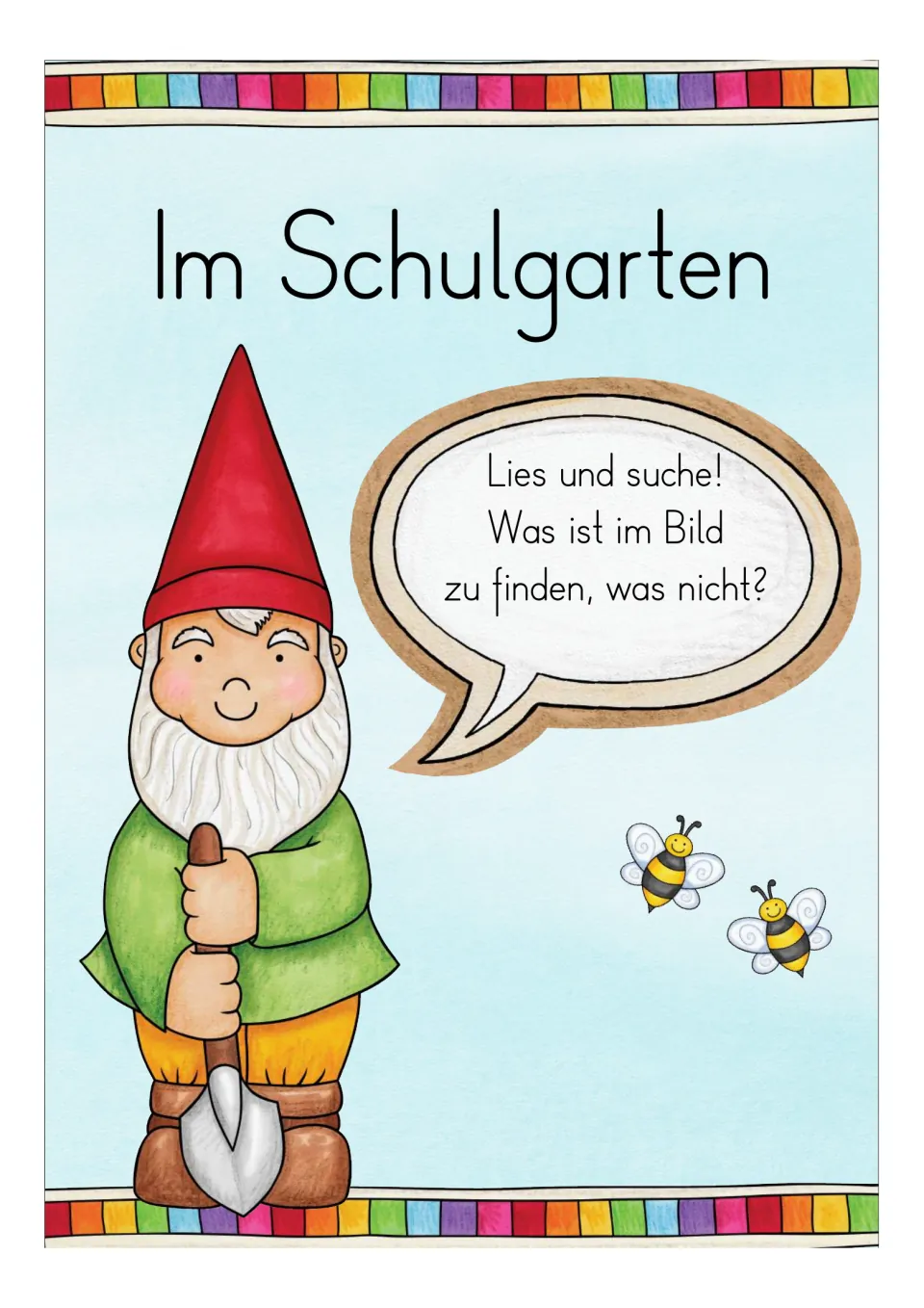 Garden section introduction: Im Schulgarten (In the school garden), with directions to read and search
