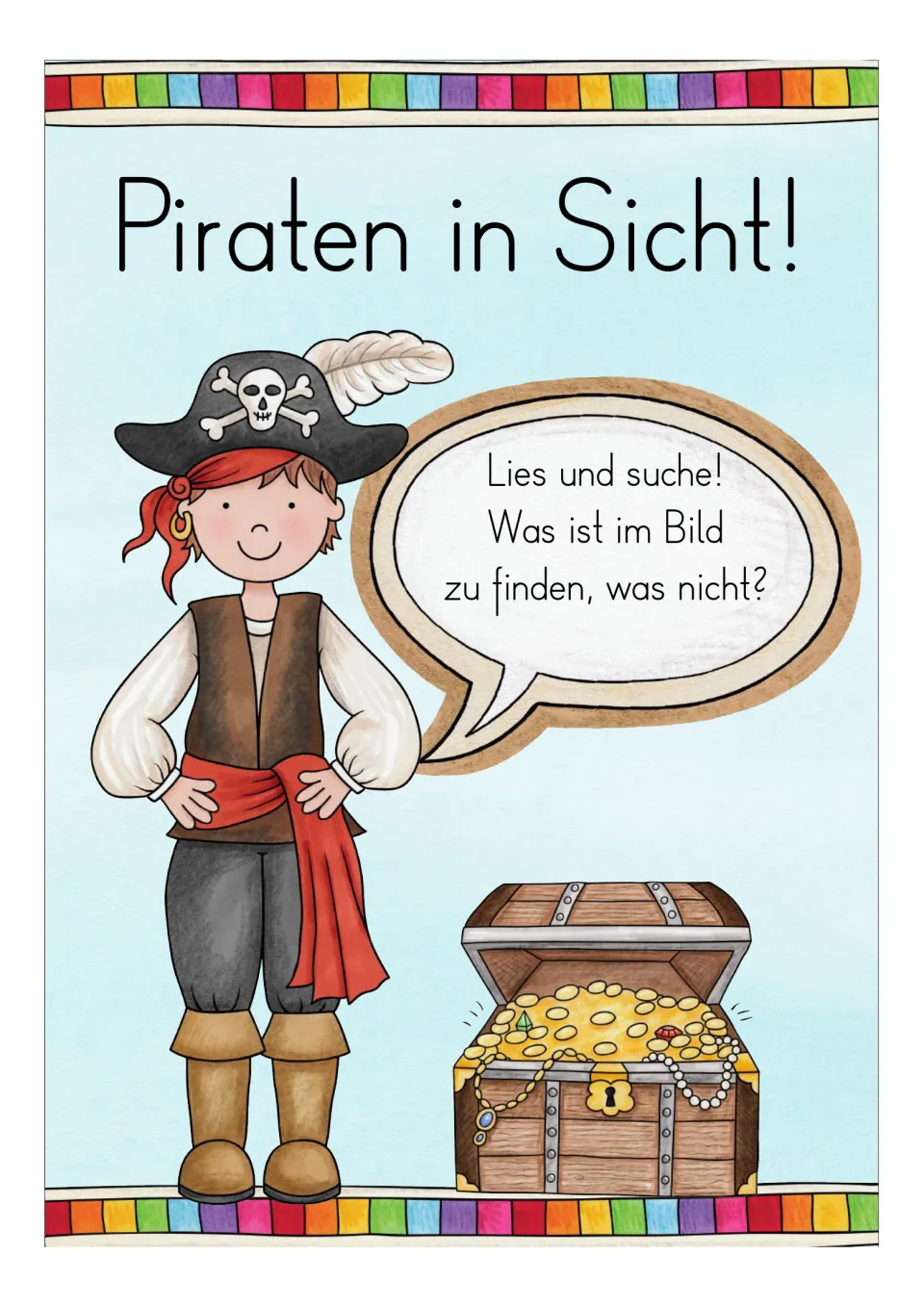 Pirate section introduction: Piraten in Sicht! (Pirates in sight!), with directions to read and search