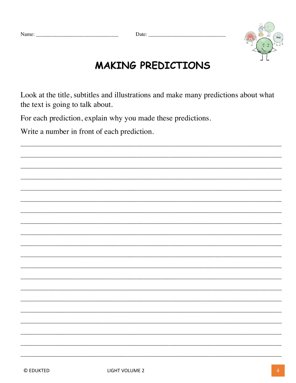 Before-reading prediction task asks students to use the title, subtitles, and illustrations and explain why