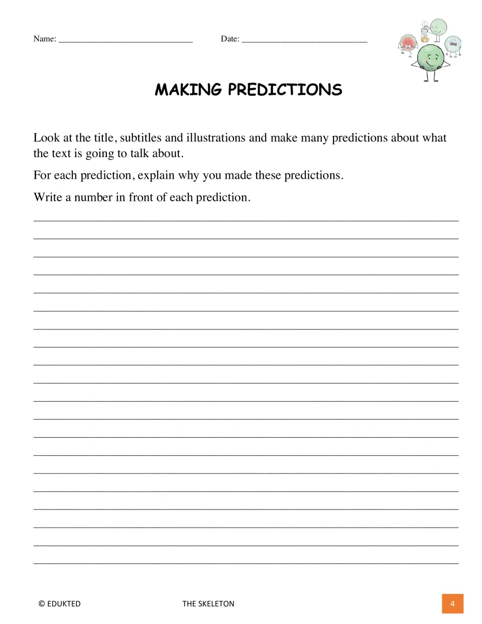 Prereading prediction task asks students to use the title, subtitles, and illustrations and explain each prediction