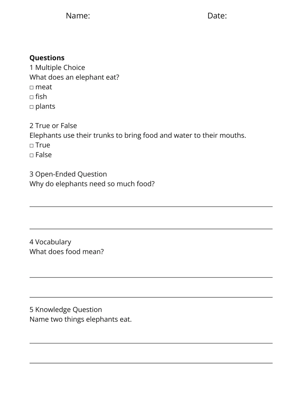 Five questions for Eating and Drinking check elephant diets, trunk use, energy needs, and the meaning of food