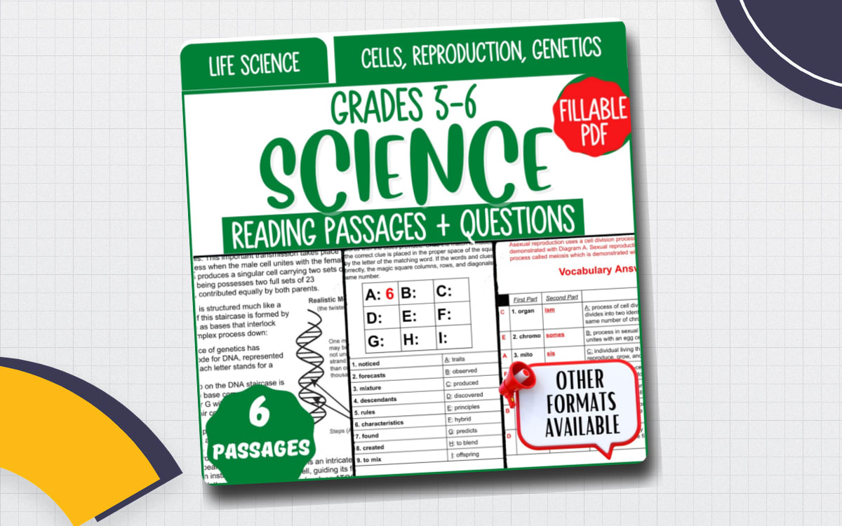 Reading Comprehension on Cells, Reproduction, Genetics (Fillable PDF) preview