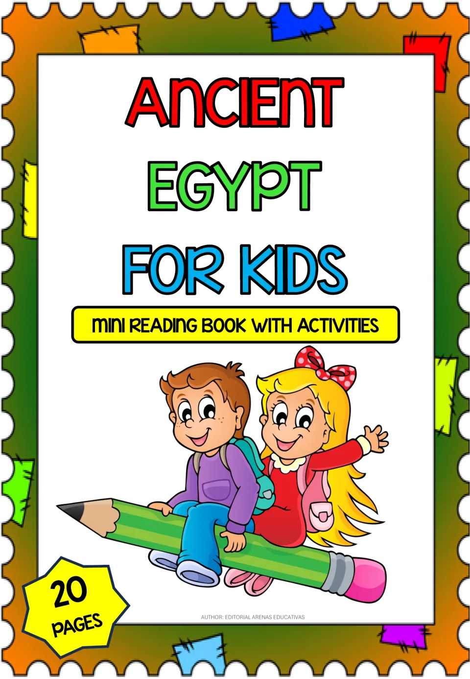 Ancient Egypt for Kids title page identifying the resource as a mini reading book with activities, 20 pages