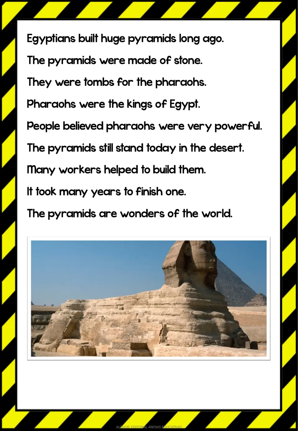 Second reading passage describes stone pyramids as pharaohs' tombs and the workers who built them over years