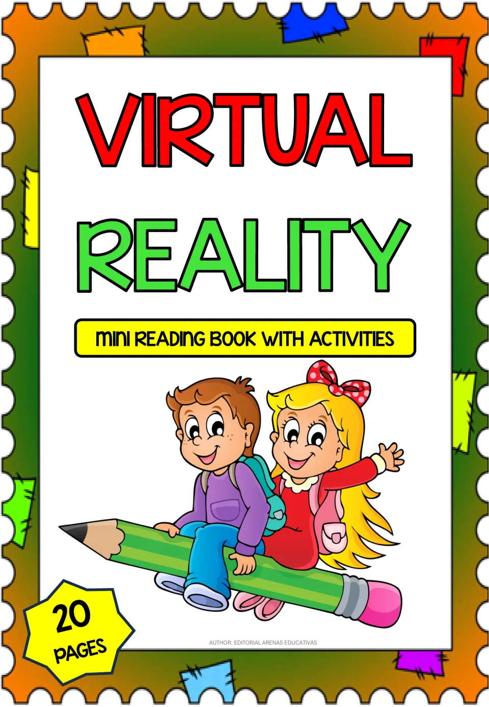 Virtual reality mini book topic cover labeled 'Mini Reading Book with Activities' and '20 Pages'