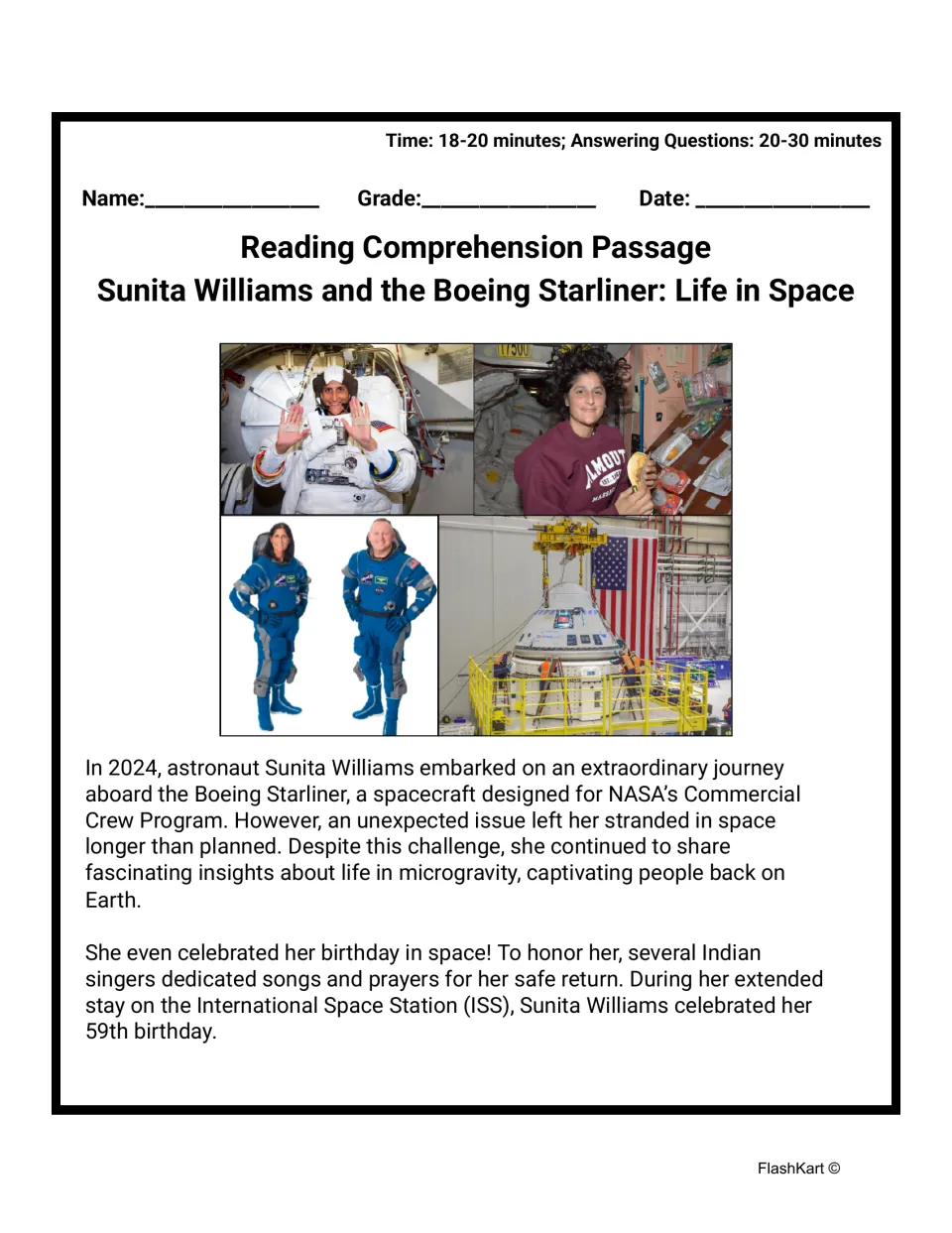 Passage opening introduces Sunita Williams' 2024 Starliner mission, extended stay, and 59th birthday in space