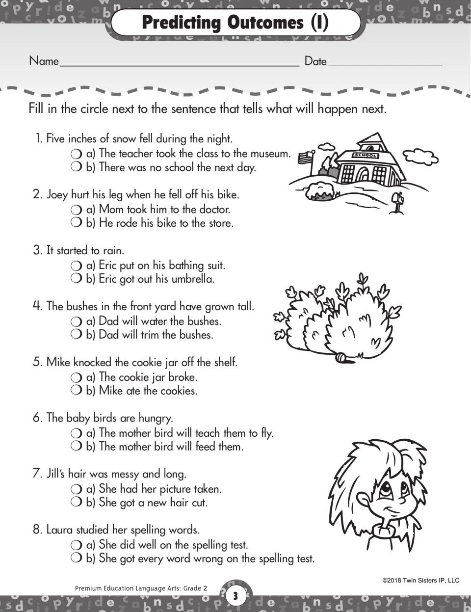 Predicting Outcomes (I) activity: choose what happens next in eight situations about snow, rain, and more