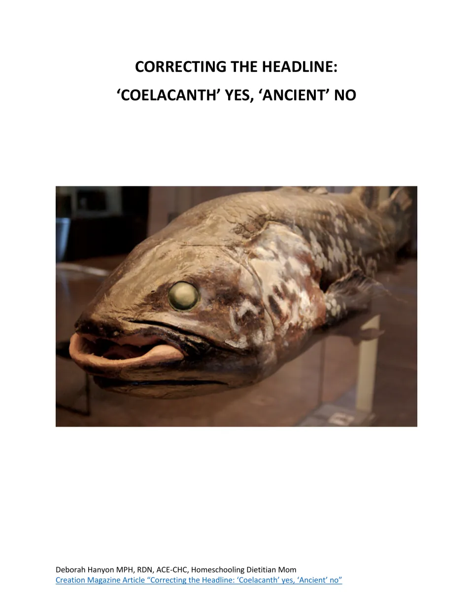 Cover of the coelacanth reading comprehension packet, featuring a fish photograph and the article title.