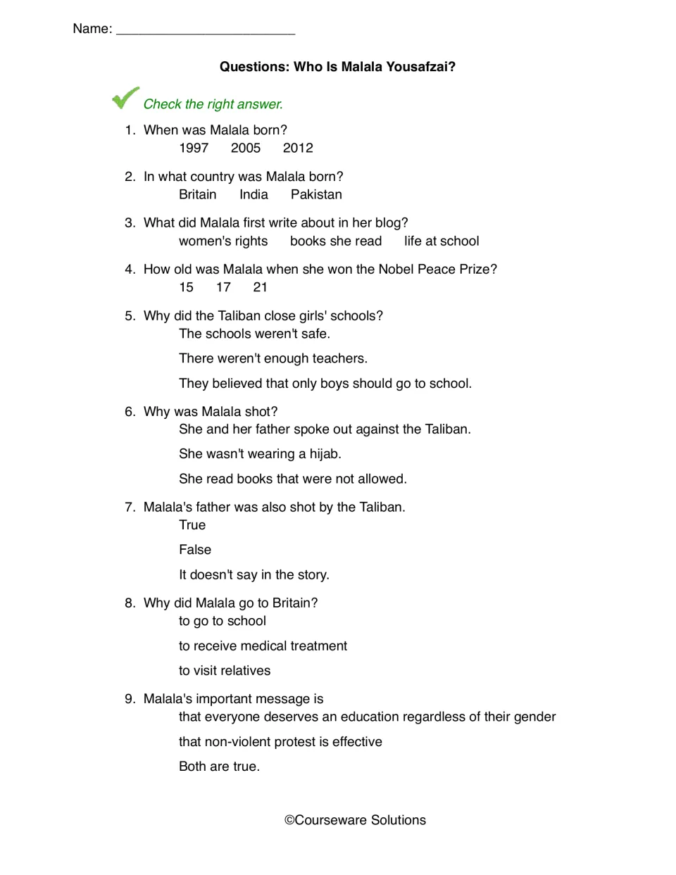 Malala Yousafzai quiz: students check answers to 9 questions on her birth, blog, Nobel Prize age and her key message