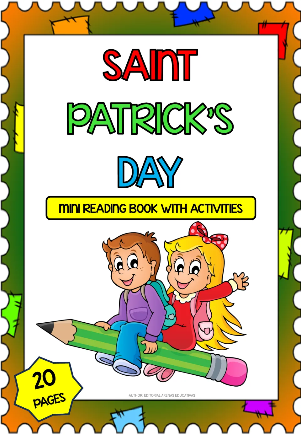 Saint Patrick’s Day mini book cover identifying a mini reading book with activities and 20 pages