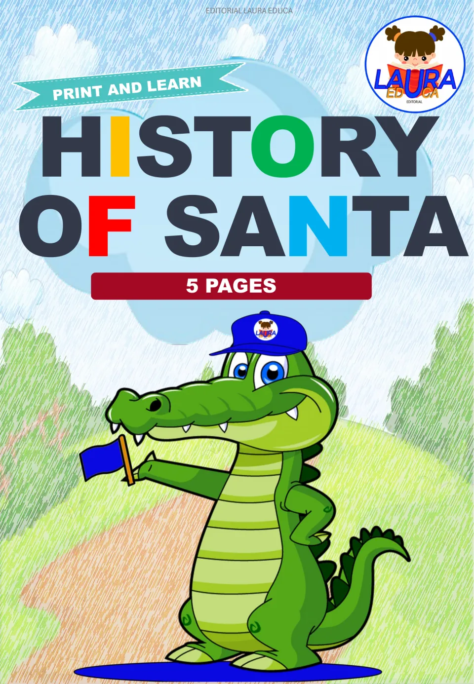 Cover of the Santa Claus reading packet, labeled 'History of Santa,' 'Print and Learn,' and '5 Pages'