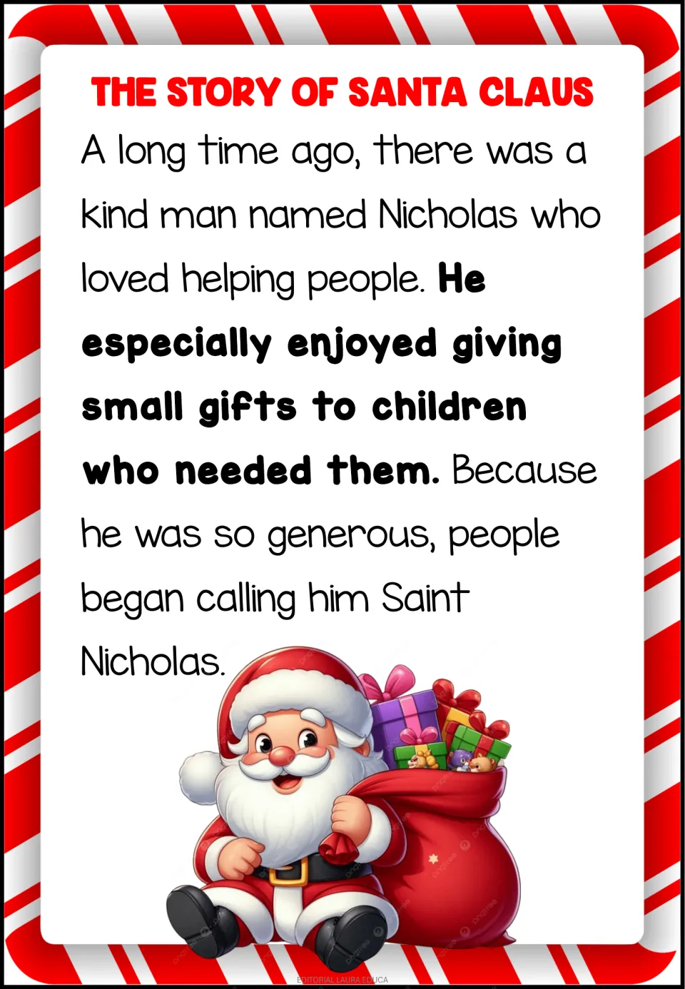 Reading passage part 1 introduces Nicholas, a kind man who gave gifts to children and became Saint Nicholas.