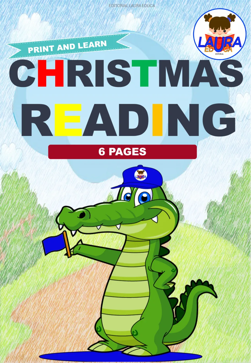 Cover of the Christmas reading packet, labeled 'Print and Learn' and '6 Pages' for its six instructional pages