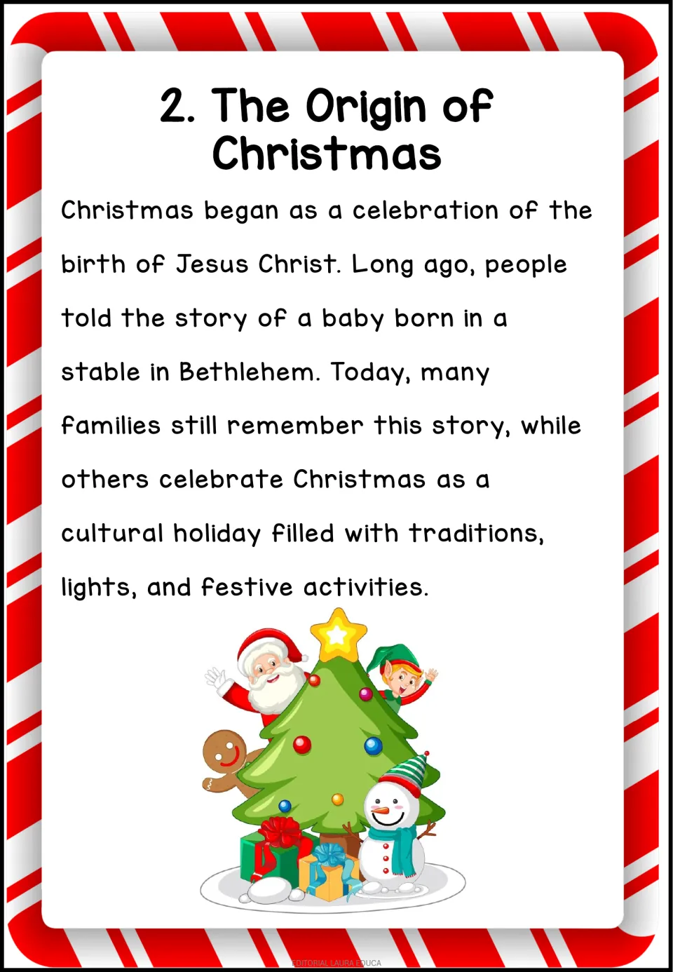Reading 2, 'The Origin of Christmas': Jesus Christ's birth in Bethlehem and religious and cultural celebrations
