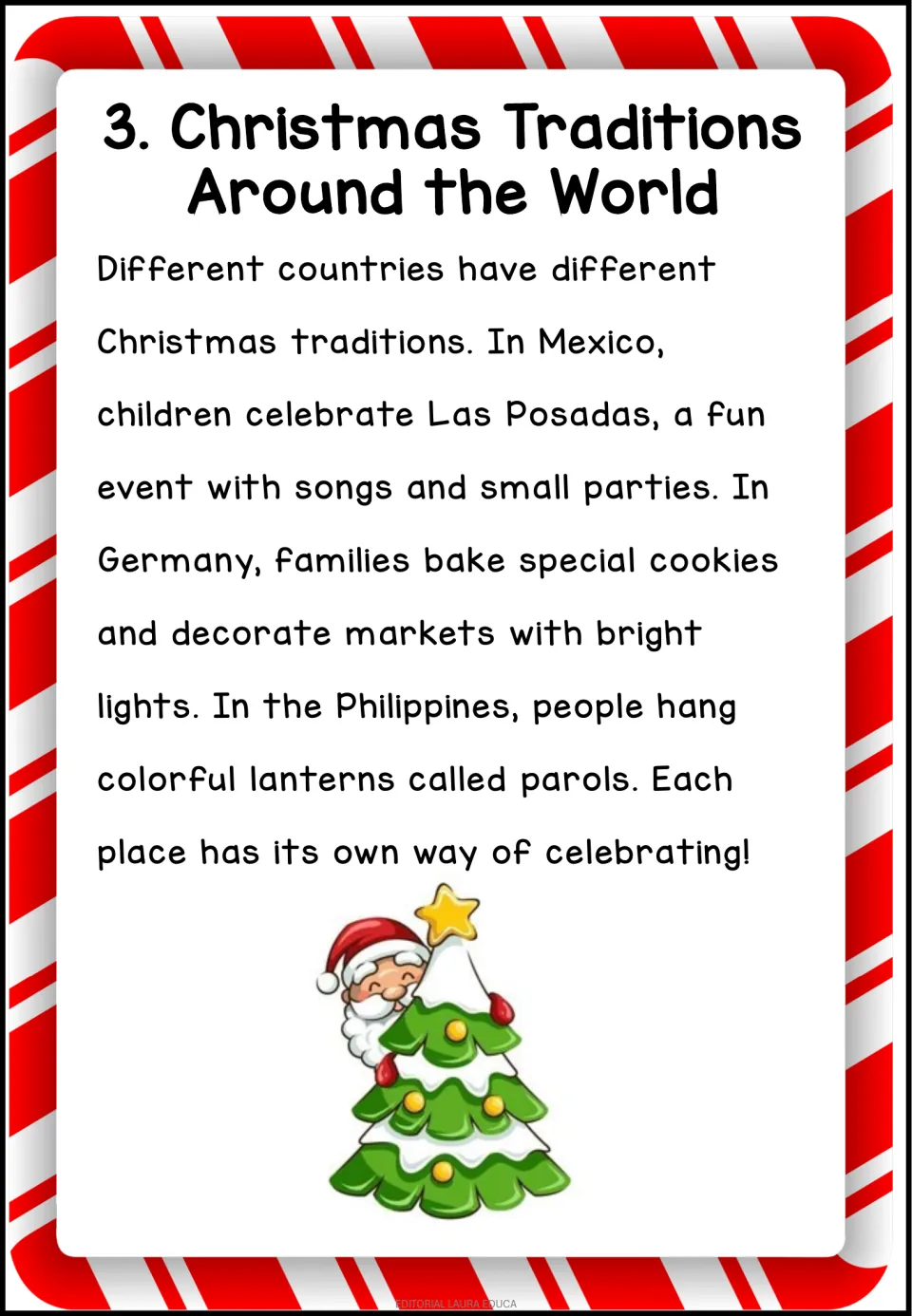 Reading 3 explores Christmas traditions: Las Posadas in Mexico, German cookies, and Philippine parol lanterns