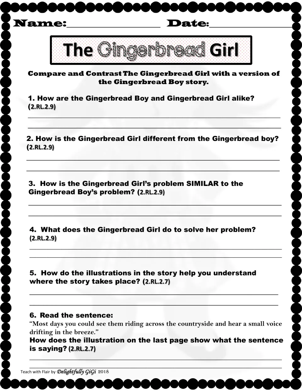 Gingerbread Girl vs. Gingerbread Boy: students compare and contrast both tales and explain how illustrations show setting