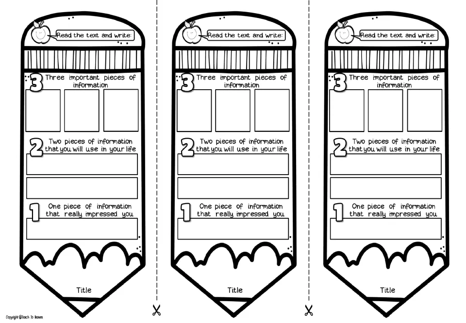 3-2-1 pencil cut-outs: students write three key facts, two they will use in life and one that impressed them