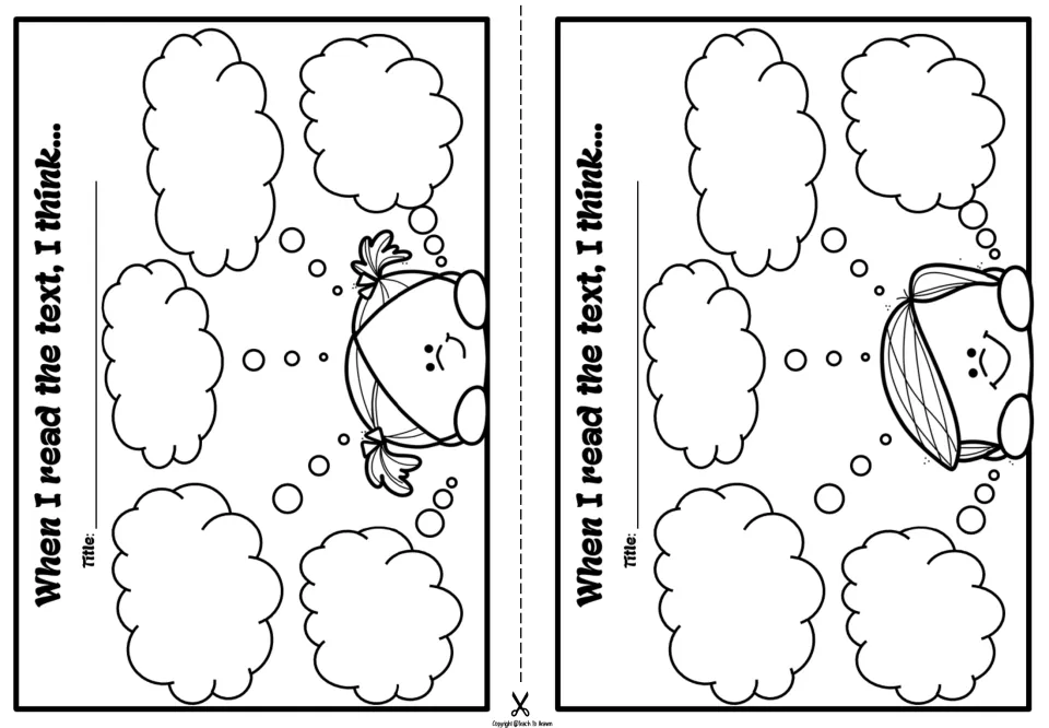 When I read the text, I think...: two half-page sheets with thought clouds where students write their reactions to a text