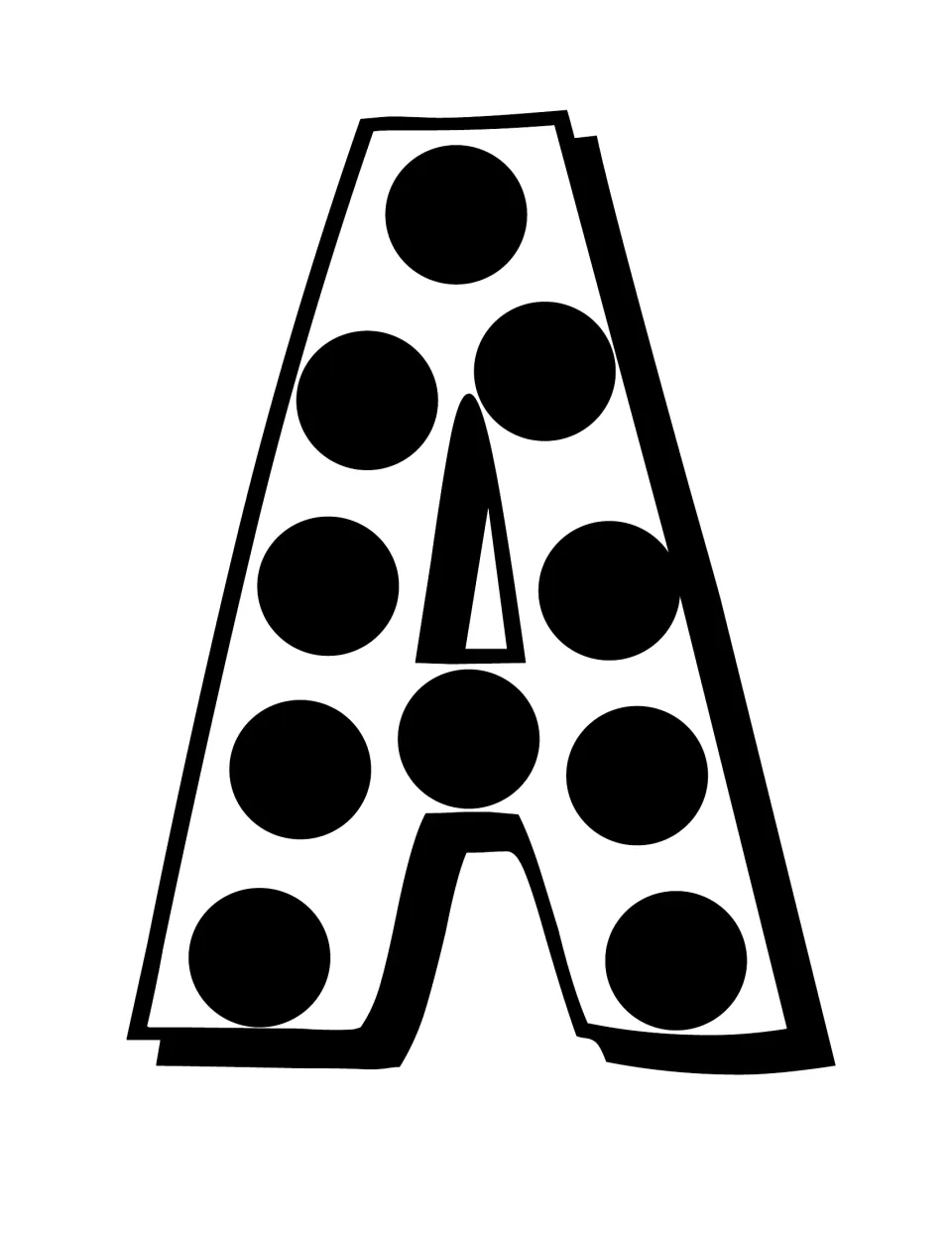 Letter A in black dotted outline, a cut-out piece for the third spot in the READ! sign