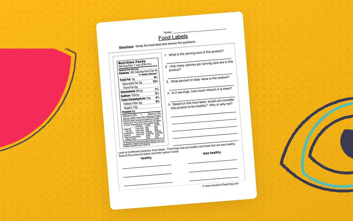 Reading Food Labels Worksheet teaching resource preview