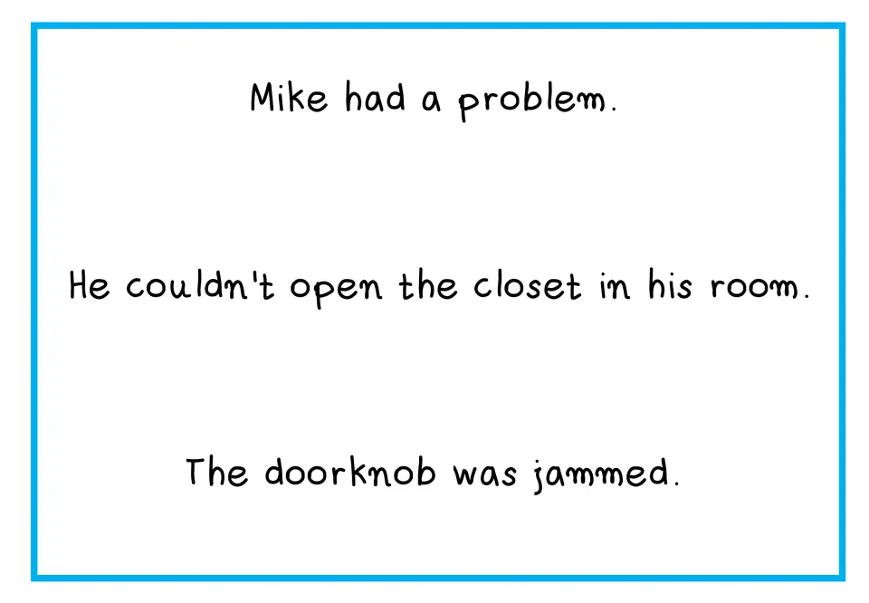 Opening story text: Mike cannot open the closet in his room because the doorknob is jammed