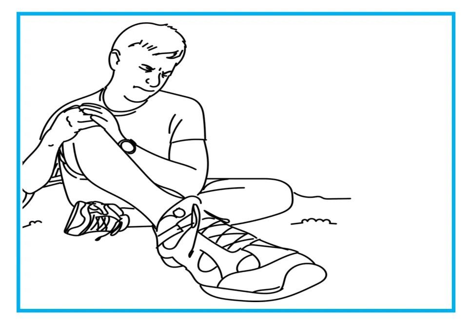 Injury illustration accompanying Mike's short story, showing a seated boy holding his bent knee