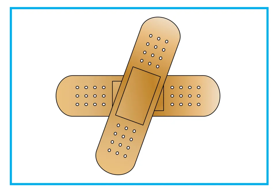 Recovery illustration for Mike's short story, showing two adhesive bandages after the text about resting