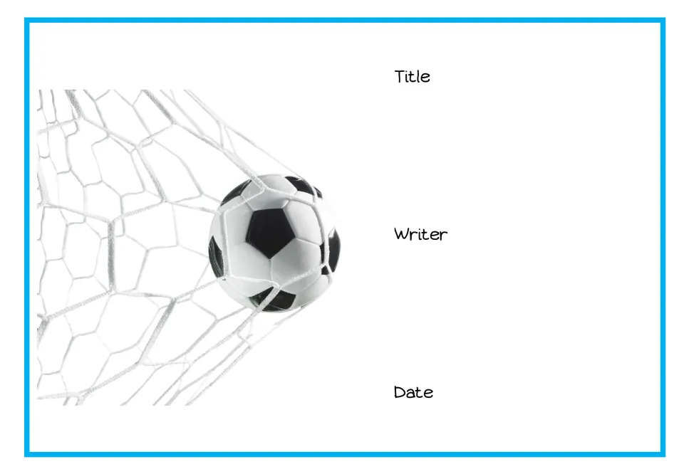 Writer cover for the short story resource, featuring a soccer ball and spaces for Title, Writer, and Date