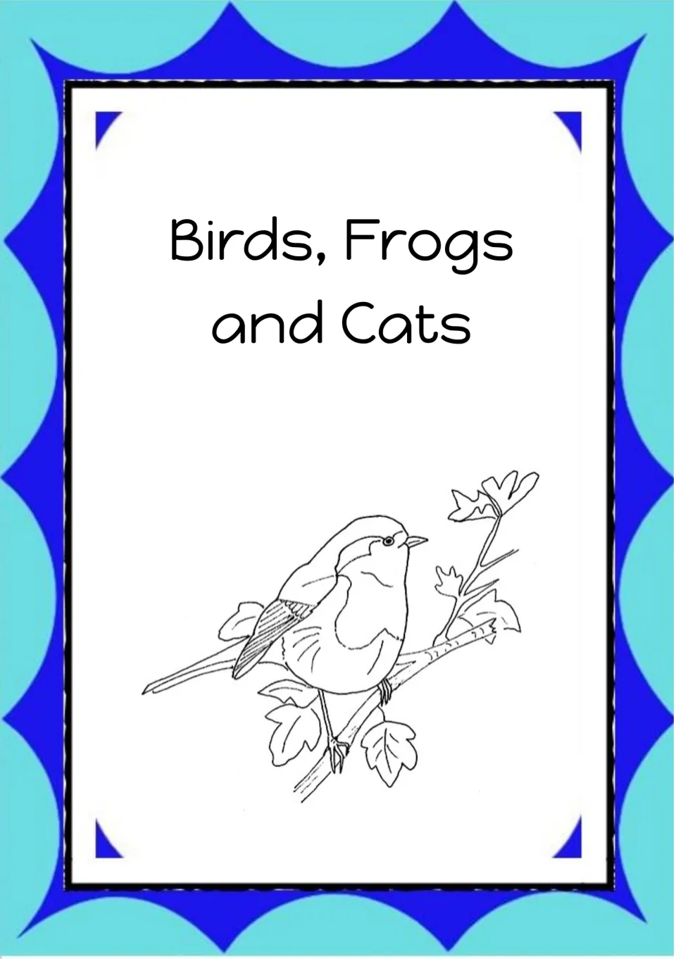 Reading book cover titled “Birds, Frogs and Cats,” introducing the animal-themed reading selections.