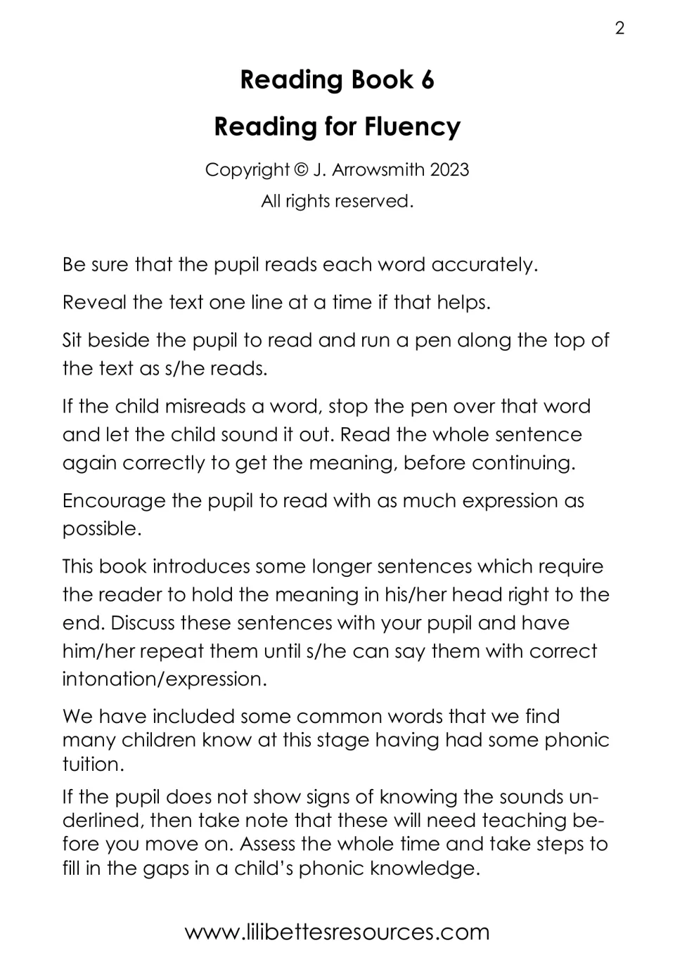 Book 6 teaching guidance covers accurate reading, sounding out words, expression, and checking phonics gaps.