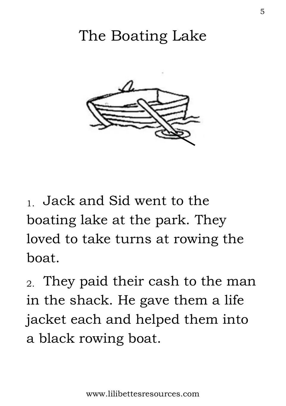 The Boating Lake, parts 1-2: Jack and Sid pay cash at the shack, get life jackets and climb into a black rowing boat