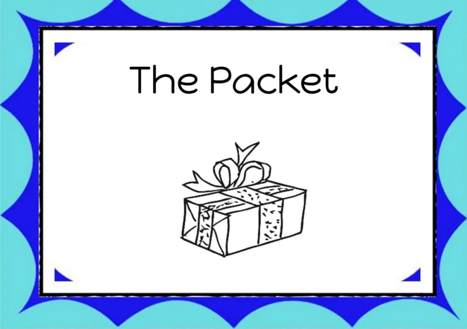 The Packet story cover: the title above a black-and-white drawing of a wrapped gift box tied with a ribbon bow