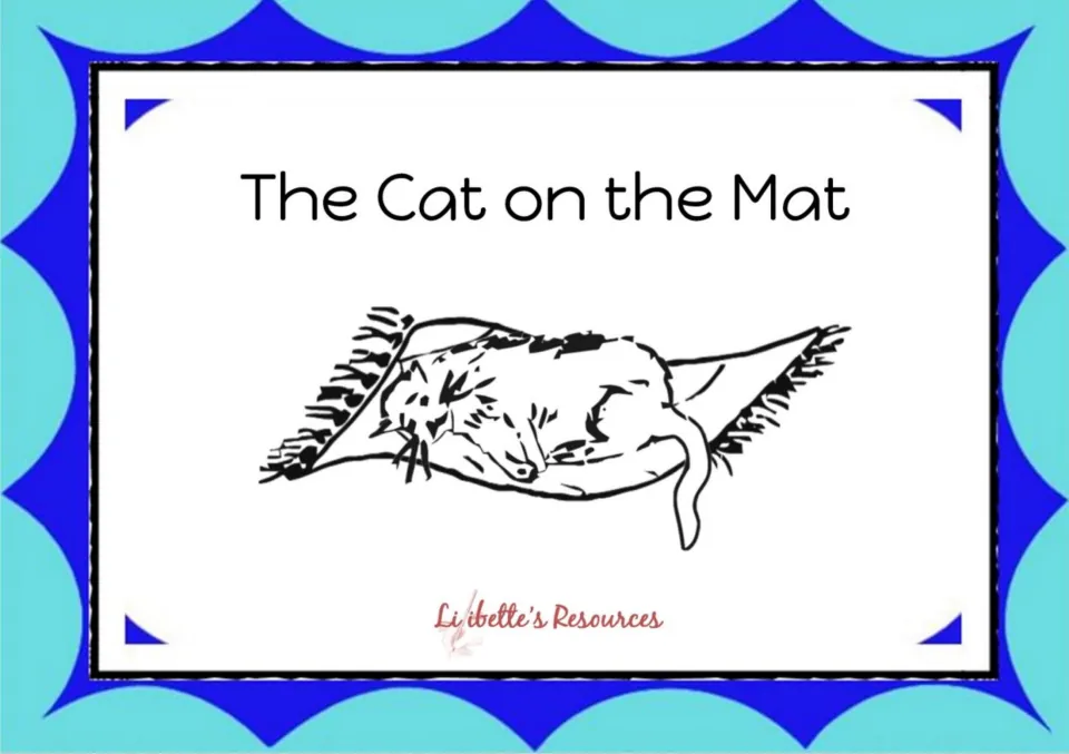 The Cat on the Mat reader cover: a sketch of a cat asleep on a fringed rug, from Libette's Resources