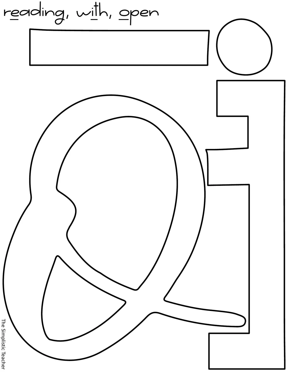 Outline E, i, and o cutouts for “Reading,” “with,” and “open” in the reading bulletin board or door display