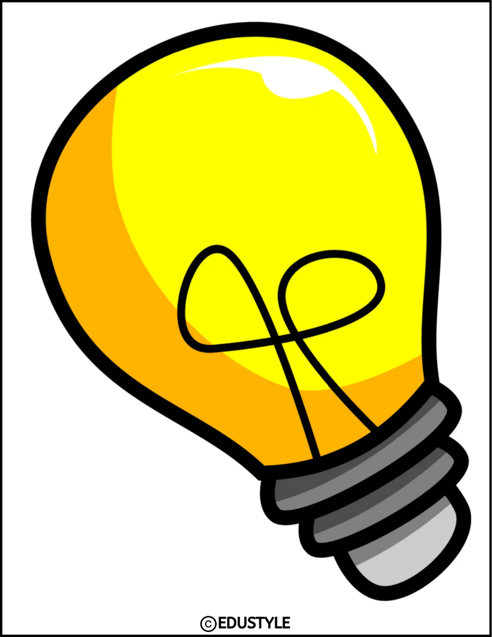 Large yellow light bulb cutout with its gray base angled right, for the bulletin board and door decor kit