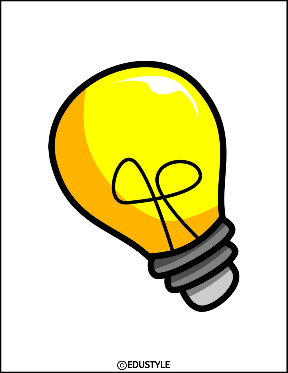 Small yellow light bulb cutout with its gray base angled right, for the bulletin board and door decor kit